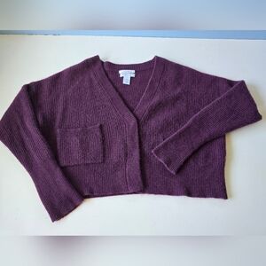 Nordstrom Signature 100% Cashmere Cropped Cardigan Purple M
